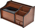 Cherry Brown Wood Desk Organizer, Tissue Box Lid with Multiple Slots Drawer for Phone Tablet Remote Control Storage