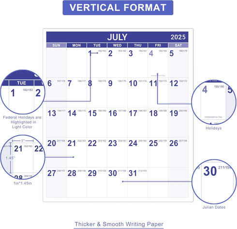 Yearly Wall Calendar 2025-2026 - JUL 2025 - JUN 2026, 12 Month Calendar with Bonus Pocket, X-Large Vertical (34.3" x