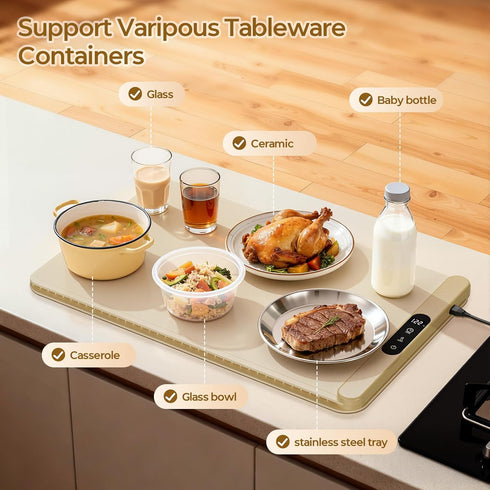 6 6HoursTimer, Food Warming Mat with Protective Table Mat, Graphene Fast Full-Surface Heating Mat, Electric Warming