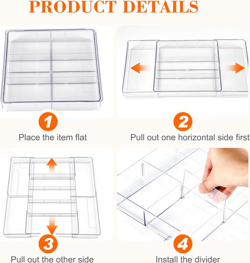 Briwooody 2 (Clear,15 Pcs Large Expandable Acrylic Drawer Organizers, Grid Adjustable Drawer, Dividers Organizer