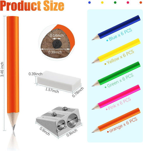 Qilery 30 Pcs Neon Color Short Triangular Fat Pencils 3.5 Inch Wood Triangular Pencil Toddler Triangle Pencil Children Jumbo Pencils for Writing Drawing with Pencil Sharpener and 2 Erasers by Qilery