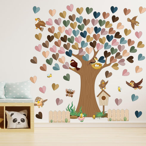 Boho Classroom Tree Bulletin Board Set with 3D Heart Shape Cutouts for School Teacher Wall Decor