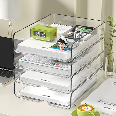 Stackable 4-Tier Paper Organizer for Desk, Clear Desk Accessories & Workspace Organizers, Ideal for Office Supplies