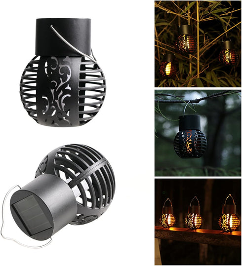 2 Pack Solar Outdoor Lights Simulation Flame Chandelier Decorative Hanging LED Round Ball Lights Solar Garden Lights