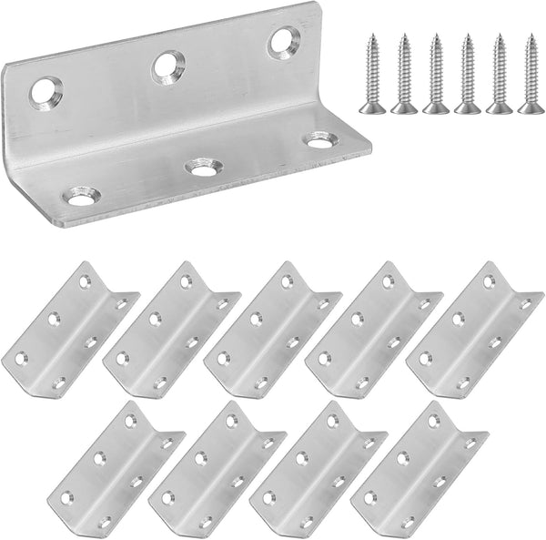 L Bracket, Heavy Duty Corner Brace, 10 Pack 3.2" Metal Shelf Bracket