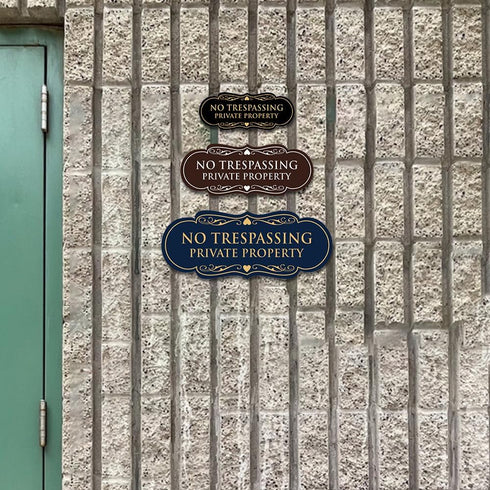 Signs ByLITA No Trespassing Private Property Wall Sign, Security Sign for Property (Black/Gold) - Small (1 Pack)