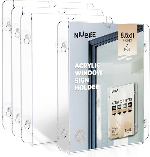 NIUBEE Acrylic Window Sign Holder with Suction Cups 8.5 X 11, Clear