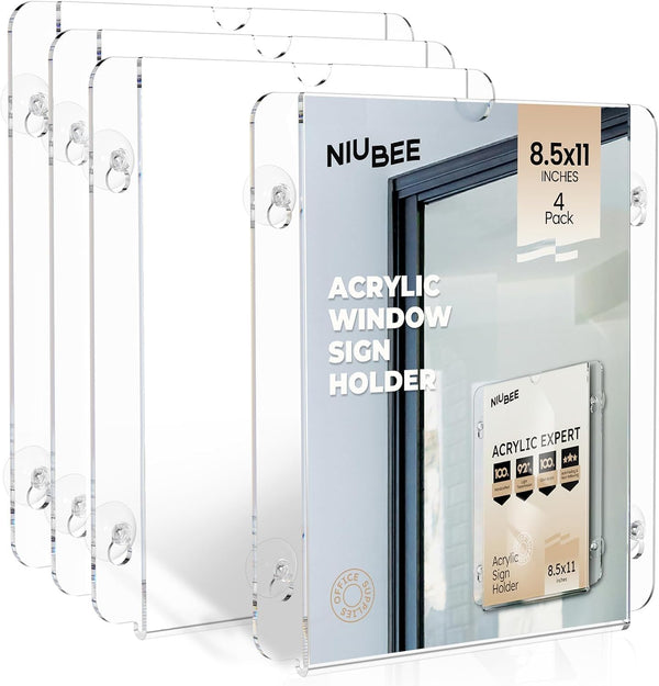 NIUBEE Acrylic Window Sign Holder with Suction Cups 8.5 X 11, Clear