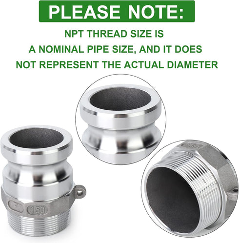 TAISHER 2PCS Aluminum Cam & Groove Hose Fittings, 1-1/2" Plug x 1-1/2" NPT Male, Global Type F