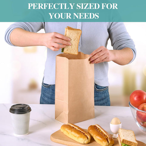 8 LB Bags,100 Count MUCHII Paper Lunch Brown Paper Bags for Lunches, Snacks, Take Out and Small Items