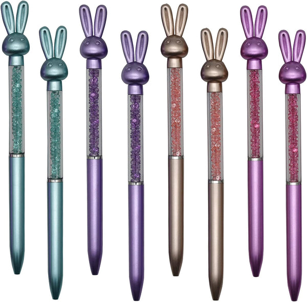Maydahui 24PCS Retractable Rabbit Ballpoint Pen - Colorful Crystal Quicksand Pen, Cute Animal Gem Pen
