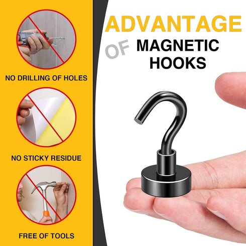 DIYMAG Magnetic Hooks for Hanging | 30lbs Heavy Duty Strong Magnets for Classroom Beach Kitchen Grills (10 Pack Black)