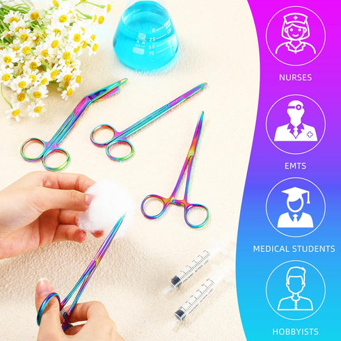 Tweezer(Colorful,4 BBTO Hemostat Curved and Straight Hemostat Forceps Piercing Pliers Forceps, Stainless Steel Straight