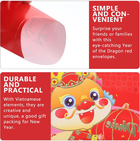 KALLORY 36pcs Vietnamese Red Envelope, Cartoon Red Envelopes for Dragon Year 2024, New Year Money Bag & Pouch