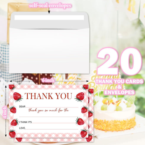 Zwsrplo 20 -07 Strawberry Kids Thank You Cards Fill In the Blank, Thank You Cards for Kids Teen, Birthday Graduation