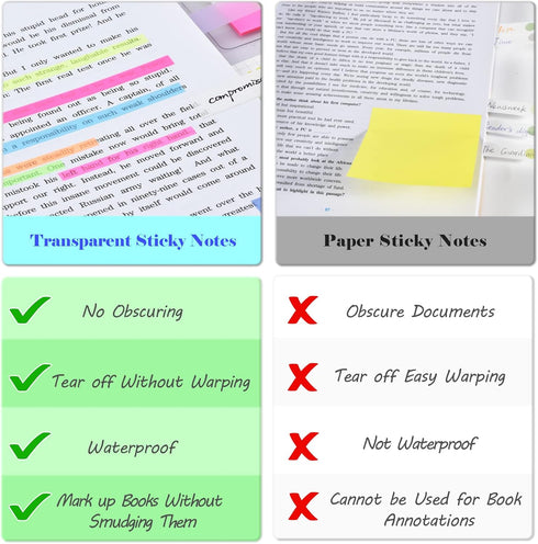 BAYTORY 960 Sheets Transparent Sticky Index Tabs, Clear Sticky Notes Long Page Book Markers for Book Annotation