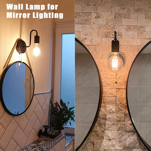 E26 (1-Light) Vintage Pull Chain Wall Sconce Light with Switch Black Wall Lights Fixture Retro Industrial Farmhouse