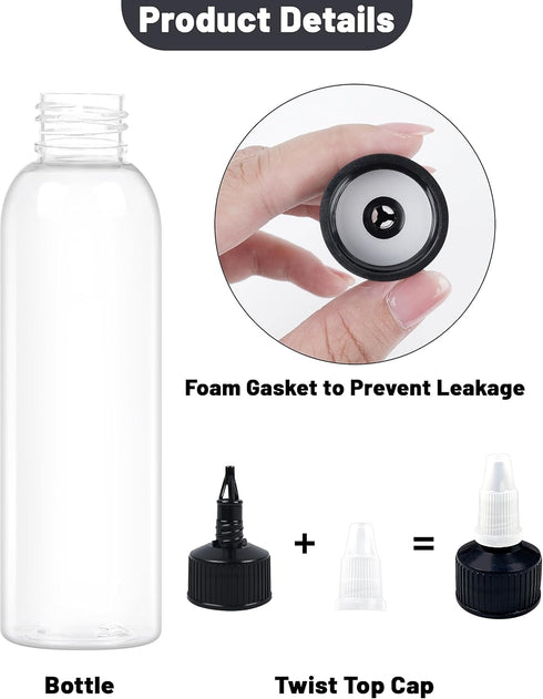 6Pcs 8oz Squeeze Bottles with Black Twist Top Cap, 60ml Clear Refillable Bottles for Hair Oil, Inks, Crafts