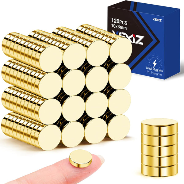 Gold Fridge Magnets 120 Pcs, 10x3mm Small Rare Earth Tiny Neodymium Office Magnets for Crafts