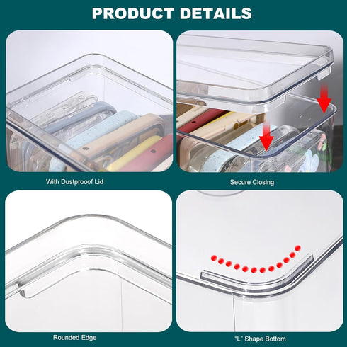 BTSKY Clear Phone Case Organizer Stackable Storage Box with Lid for Cell Phone Cases, Multifunctional Holder