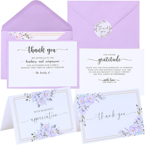 Funeral Thank You Cards with Envelopes Messages Inside and Matching Stickers, 4x6