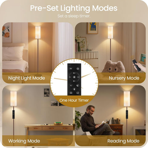 Dimmable 64.4 Bulb 3000K-6500K, VW06LD05W1 Floor Lamps for Living Room with Remote and Foot Switch, Modern Standing
