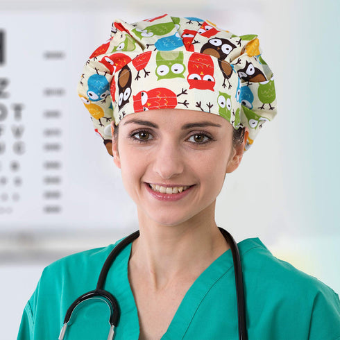 SATINIOR 6 Pieces Printed Bouffant Caps with Buttons, Elastic Turban Surgical Hats for Nursing and Working