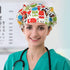 SATINIOR 6 Pieces Printed Bouffant Caps with Buttons, Elastic Turban Surgical Hats for Nursing and Working