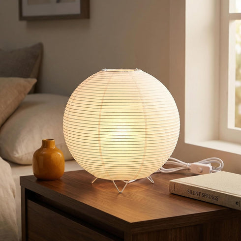 E14 Bulb, Totority Modern Paper Table Lamp, Japanese Lantern Style Bedside Night Light for Bedroom & Living Room