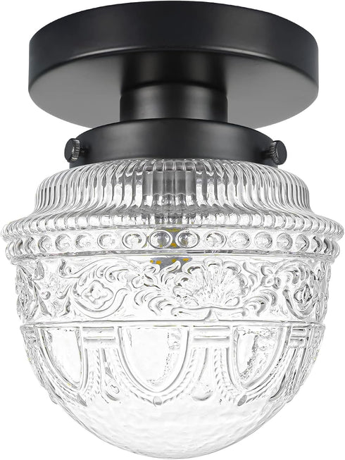 DSMJFU Black Semi Flush Mount Ceiling Light, Small Hallway Light Fixture, Vintage