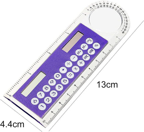 Black Mini Calculator, Portable Pocket Handheld 3 in 1 Solar Powered Calculator Ruler Magnifier for Students Kids