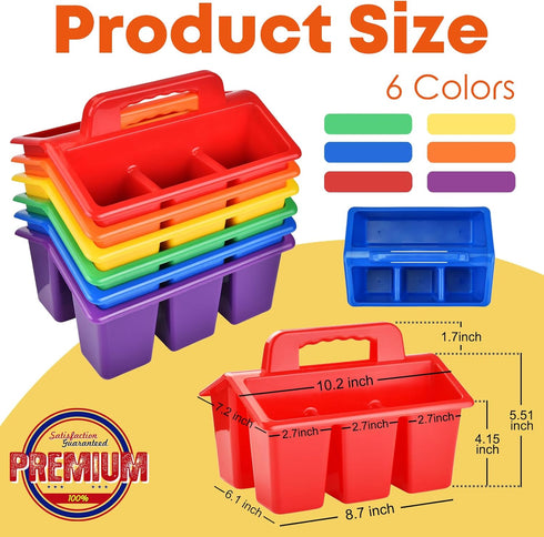 6 Pack 4 6 ALINK Classroom Caddy Storage Basket with Handle, Plastic Arts Office Crafts Caddy Compartments for Kids