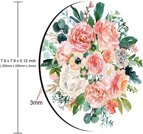 Smooffly Watercolor Floral Round Mouse Pad, Bright Pink Vivid Flowers, Non-Slip Rubber for Computers