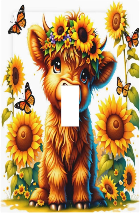 HTSAHKV Highland Cow Sunflower Wall Plate Light Switch Cover Single Gang Outlet Faceplate