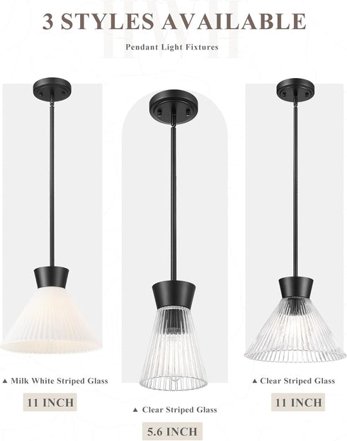 1-Light 5HZG107MIL Modern Pendant Light, HWH Adjustable Hanging Lighting for Kitchen, Living Rooms, Bedrooms, Black