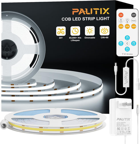 PAUTIX COB LED Strip Light,Strip Lights with RF Remote,UL Listed Daylight White