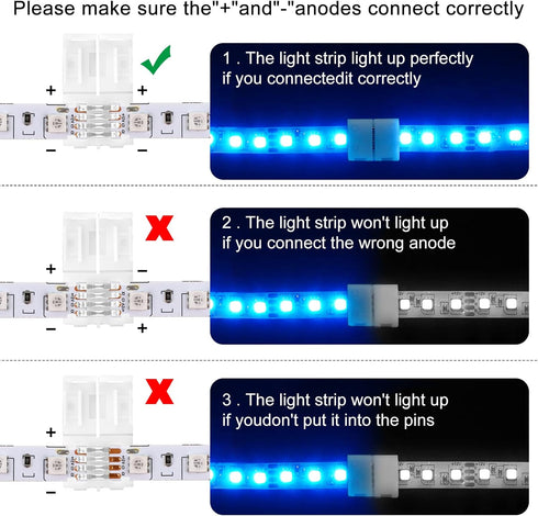 VIPMOON 20 Pack 4 Pin RGB 8mm Solderless Connectors Adapter for SMD 2835 3528 Non-Waterproof LED Strip Light