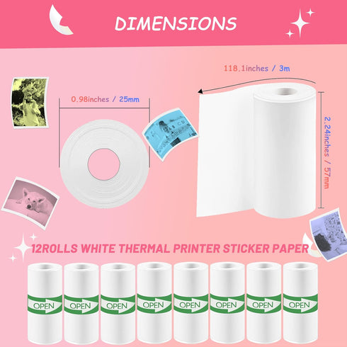 MIARALA 12 57x25mm, Rolls Mini Thermal Printer Sticker Paper, High-Contrast Sticker Paper for Mini Pocket Printer