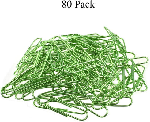HAHIYO Large Green Paper Clips, 2 Inches Vinyl Coated, Sturdy for Bookmarking, Organizing Home Office, 80 Pack