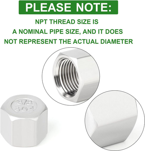 TAISHER 10PCS 304 Stainless Steel Cap Pipe Plug Socket Fitting, 3/8" NPT Female