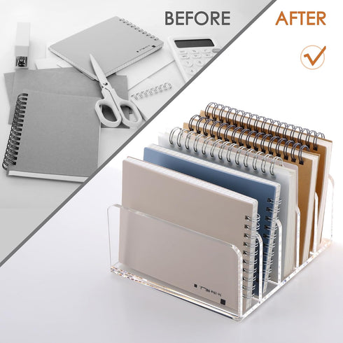 SANRUI Acrylic Desk Organizer - 5 Compartments Mail Organizer, Clear Office Organization, Multifunction Sorter