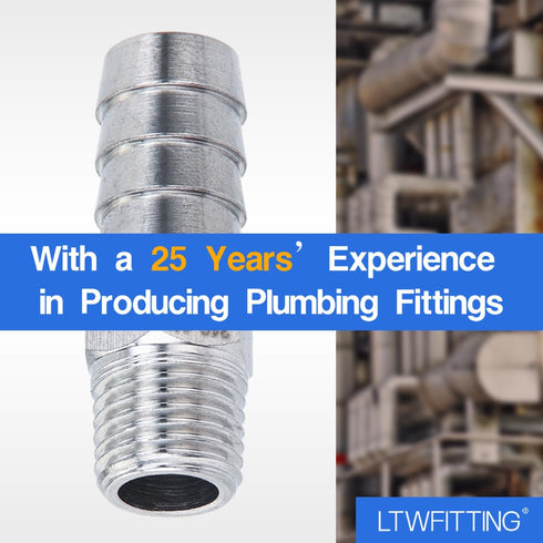 LTWFITTING Stainless Steel 316 Barb Fitting Coupler/Connector, 1/2" Hose ID x 1/4" Male NPT