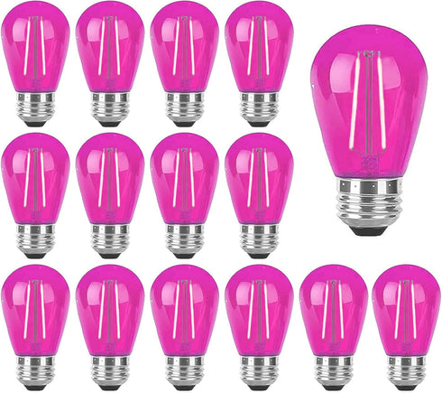 S14 Pink LED Bulb Replacement, 2W Shatterproof E26 Base, Waterproof Vintage Bulb for Christmas Party, 15 Pack
