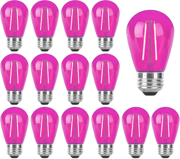 S14 Pink LED Bulb Replacement, 2W Shatterproof E26 Base, Waterproof Vintage Bulb for Christmas Party, 15 Pack