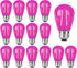 S14 Pink LED Bulb Replacement, 2W Shatterproof E26 Base, Waterproof Vintage Bulb for Christmas Party, 15 Pack