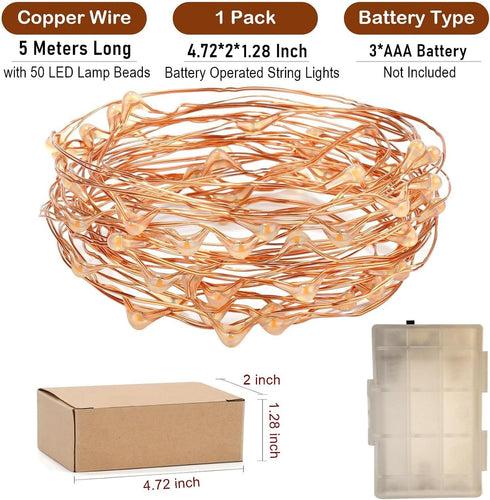 16 50 1 Pack RUICHEN Ft Copper Wire LED Mini Fairy String Lights Battery Operated for Bedroom, Christmas, Halloween, St