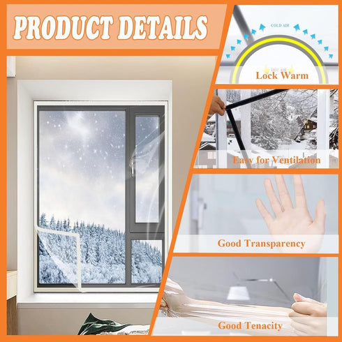 VOLLENC 125x195cm Plastic Window Covering for Winter WhiteWeatherproofing Window Insulation Kits with Full Frame Magic