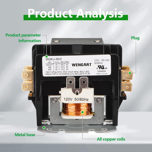HVAC Contactor: 120VAC Control for Compressor and Fan Motor, Safe and Energy-saving (2Pole_30Amp)