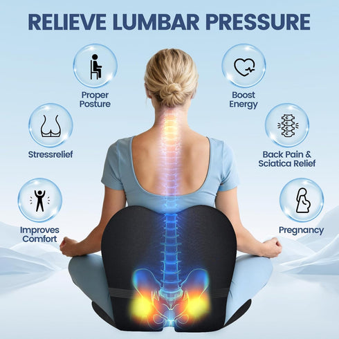 Amxixaun Lumbar Support Seat Cushion - Memory Foam Cushion for Office Chair, Car Seat, Airplane - Sciatica & Hip