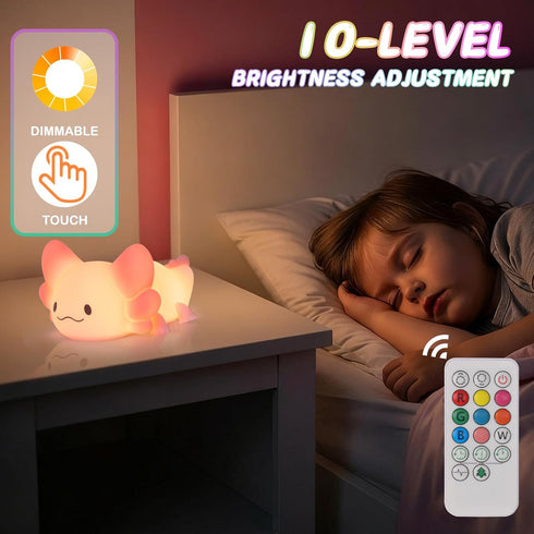 1/3 Dimmable LOVERUIS Cute Night Light for Kids Axolotl Night-Light Baby Girl Squishy NightLight Hour Timer Light